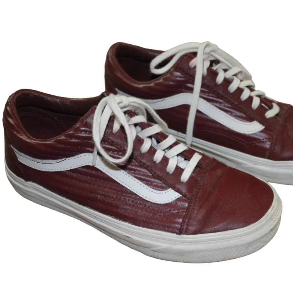 Vans Old Skool Moto Leather Maroon Skate Sneakers Shoe Size Womens 7 Mens 5.5 - Picture 1 of 12